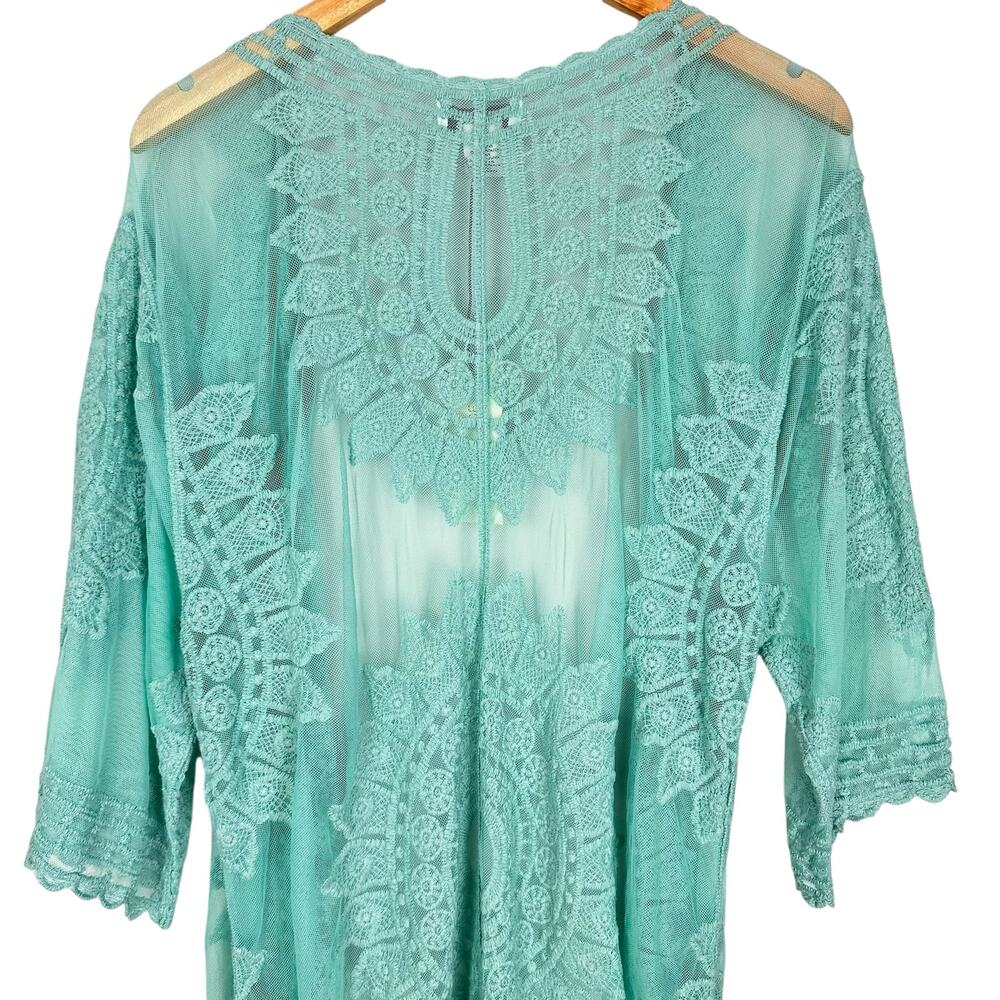 Rachel Zoe Embroidered Sheer Midi Kimono Turquoise One Size NWT Boho Festival - Picture 5 of 9